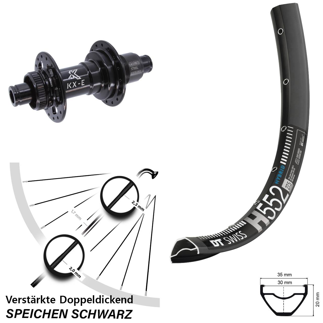 Boost Disc Hinterrad 12x148 29 Zoll DT Swiss H552 KX-E Heavy Duty XD 11-12 fach