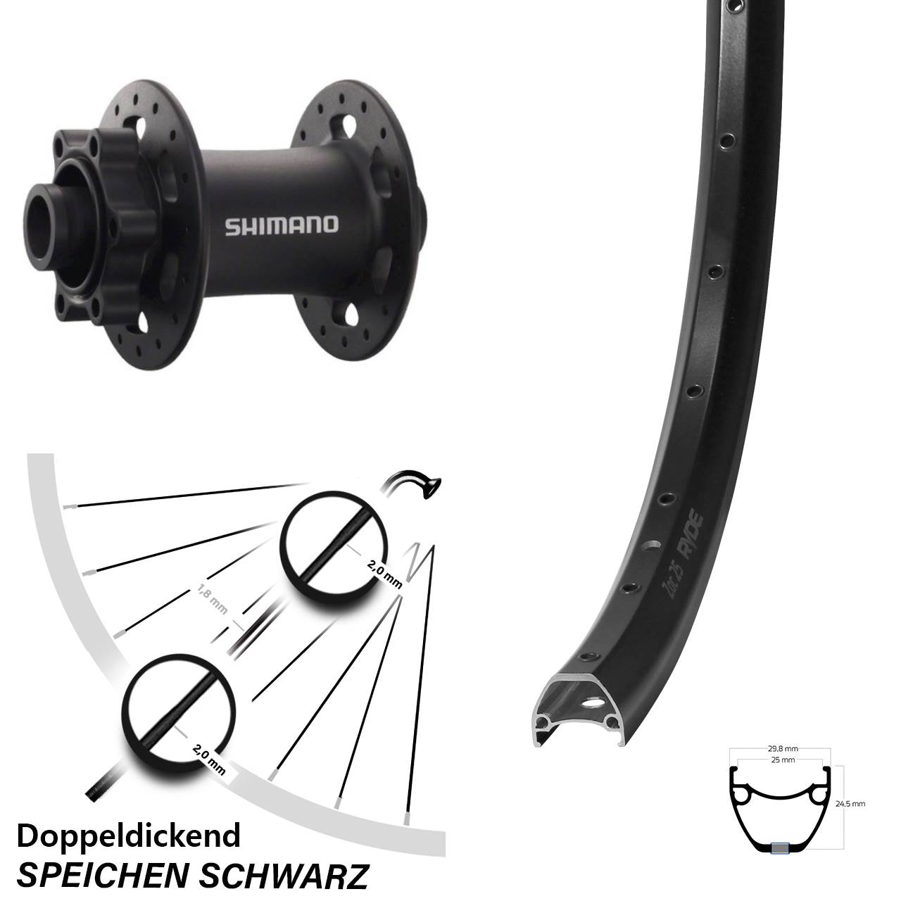 28-29 Zoll Ryde ZAC 25 Shimano Deore XT Disc Laufrad 15x100