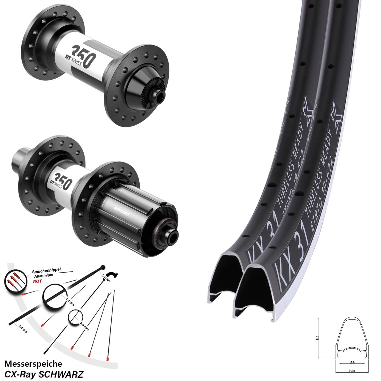 28 Zoll KX 31 DT Swiss 350 Rennrad Laufradsatz QR 11-12 fach HG CX-Ray