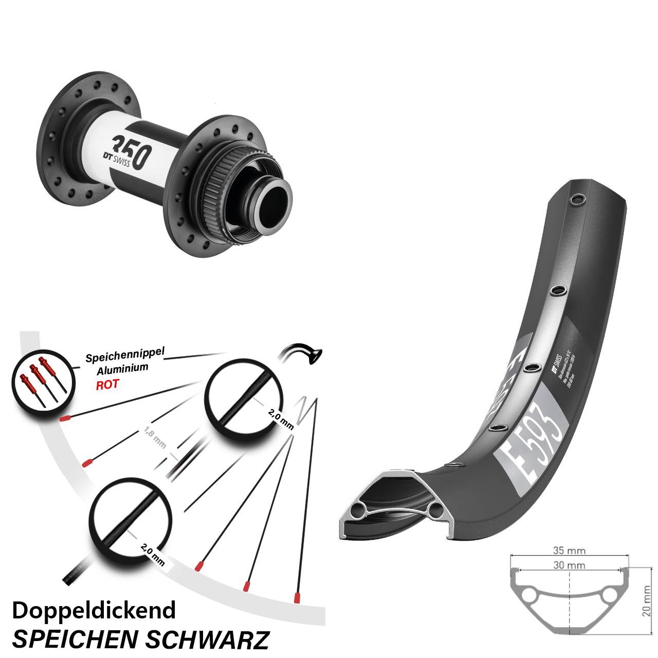 27,5 Zoll DT Swiss E593 Vorderrad 350 Centerlock Boost