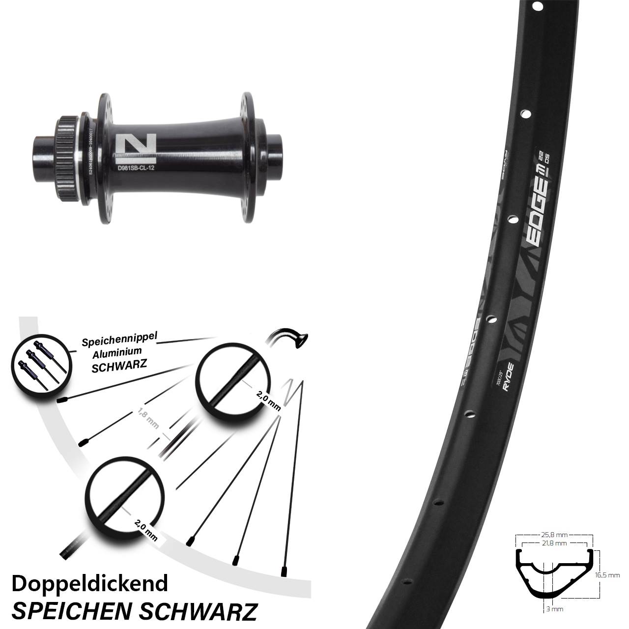 Disc Vorderrad 12x100 29 Zoll Ryde Edge M22 Novatec D981