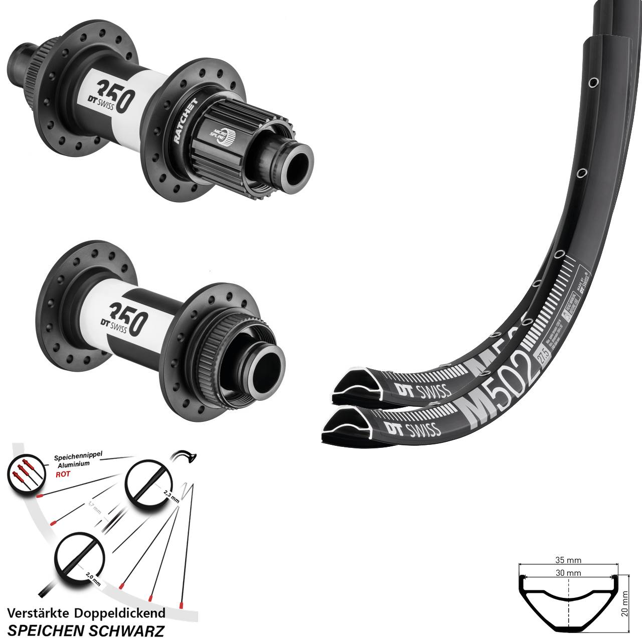 Laufradsatz 15x110 12x148 29 Zoll DT Swiss M 502-350 Ratchet 36 Shimano Micro Spline