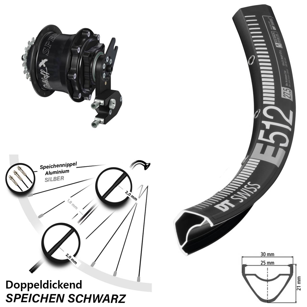 Disc Hinterrrad 27,5 Zoll DT Swiss E 512 Rohloff Speedhub CC DB OEM2 Tandem