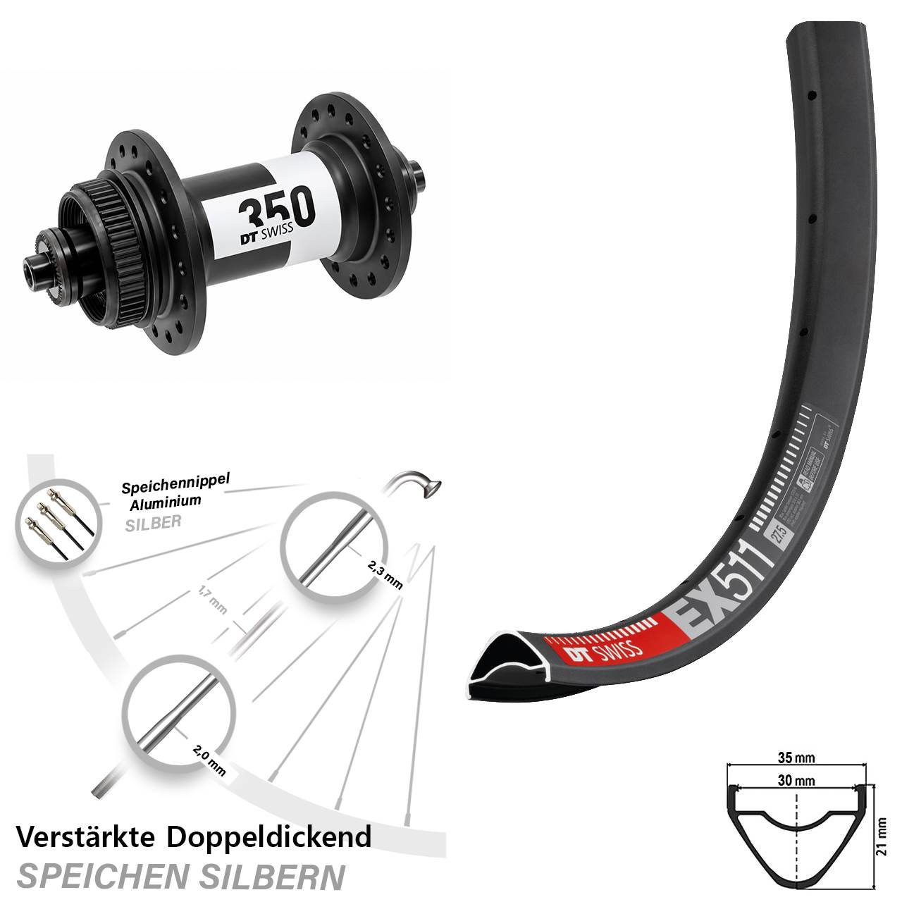 Disc Vorderrad 29 Zoll DT Swiss EX511-350 für Schnellspanner