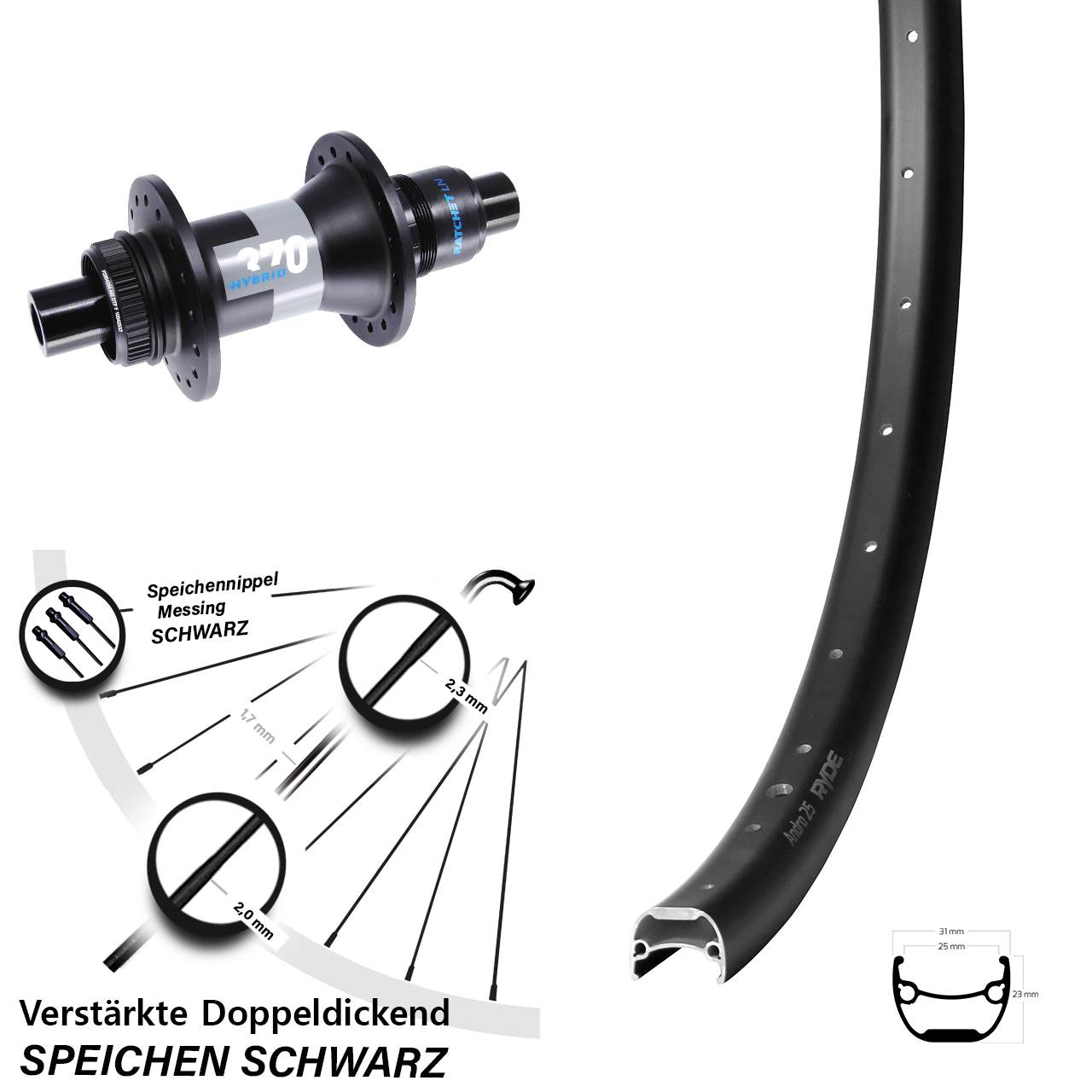 Disc Hinterrad 28-29 Zoll Ryde Andra 25 DT Swiss Hybrid 370 SRAM XD 12x148