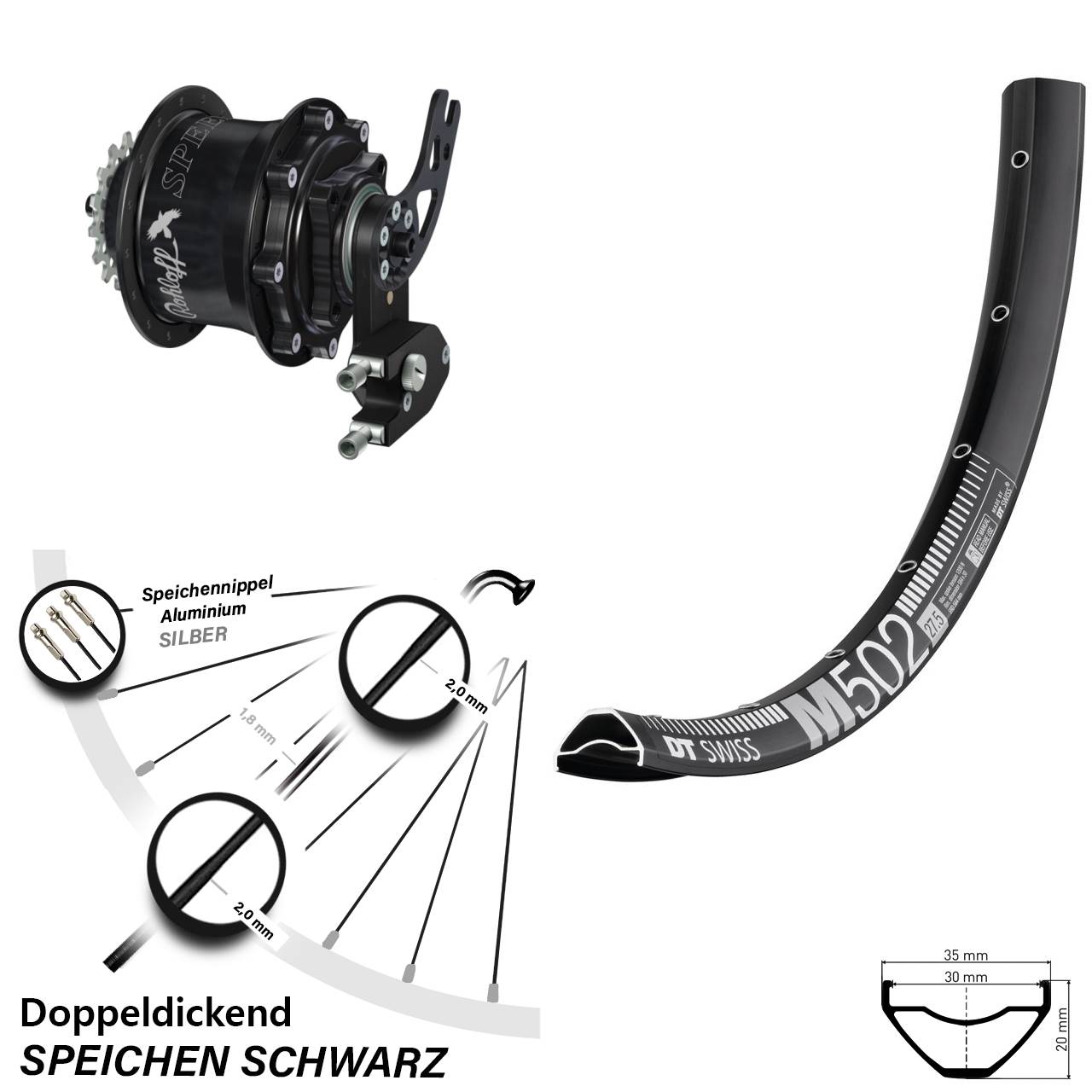 27,5 Zoll Rohloff Hinterrad CC DB PM DT Swiss M-502