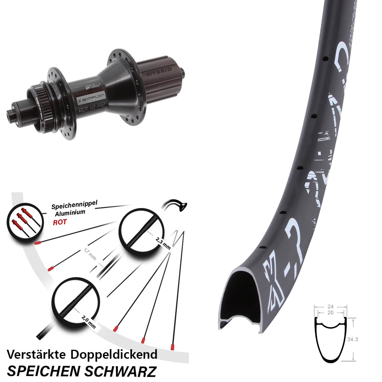 Disc Hinterrad 28-29 Zoll KX-R Road DT Swiss 370 Hybrid 8-11 fach HG QR