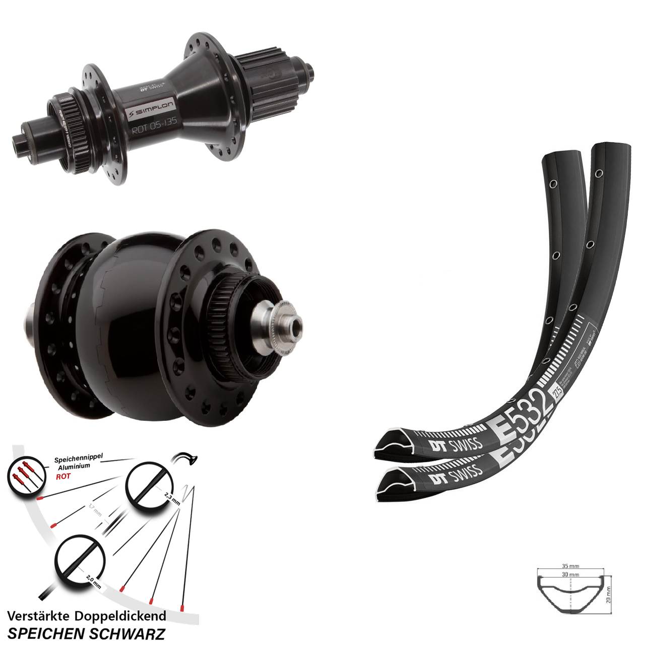 Laufradsatz Centerlock 29 Zoll DT Swiss E 532 370 Hybrid SONdelux Shimano Micro Spline QR