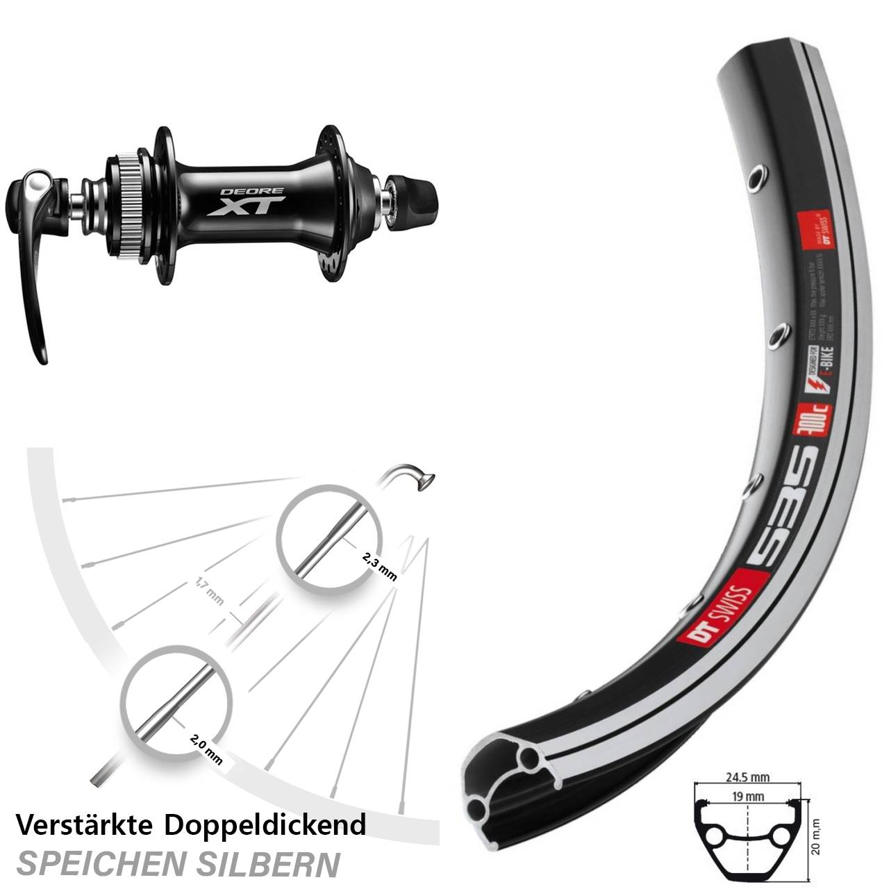 28 Zoll DT Swiss 535 Shimano Deore XT HB-M8000 Vorderrad