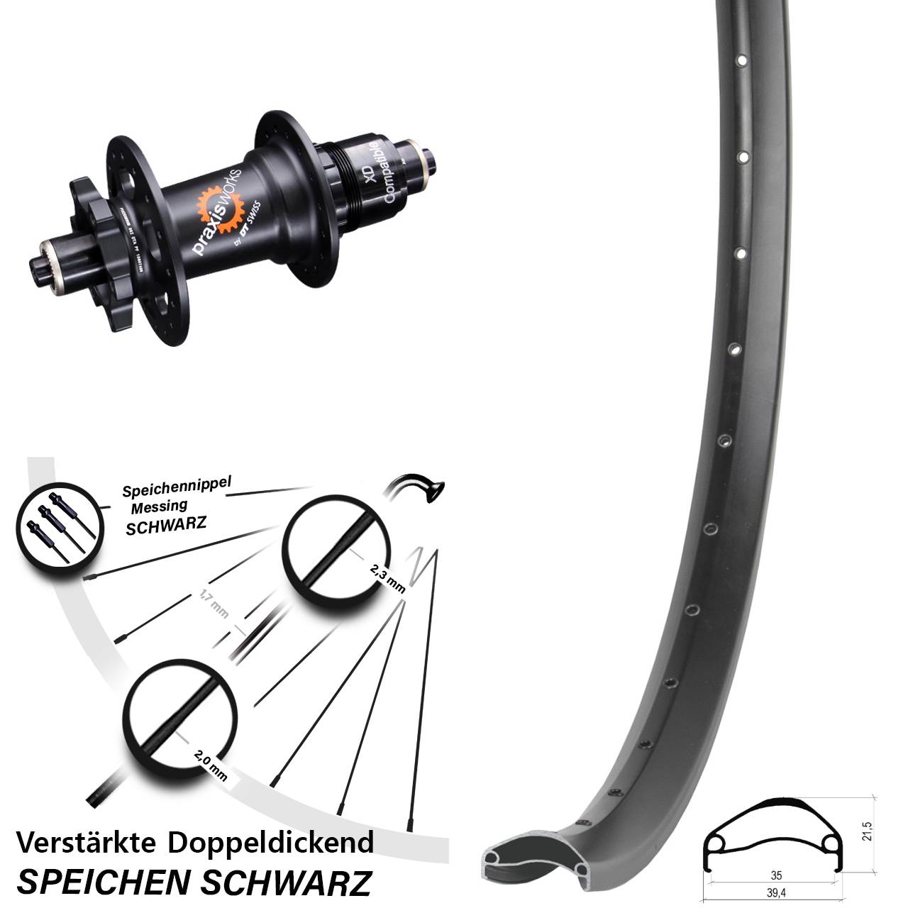 Disc Hinterrad für Schnellspanner 29 Zoll Ambrosio E35 DT Swiss 350 XD