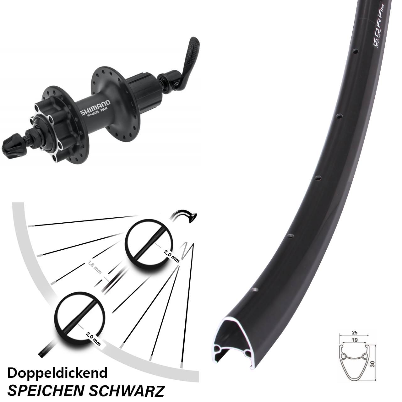 Disc Hinterrad 28 Zoll Gora Plus Shimano FH-M475 8-11 fach QR