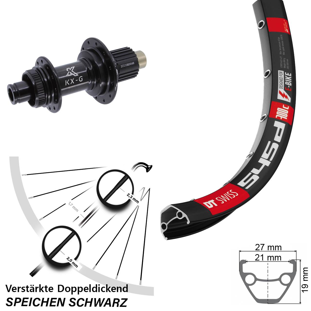 Disc Hinterrad 28 Zoll DT Swiss 545d KX-G Steckachse Shimano Micro Spline 12x142