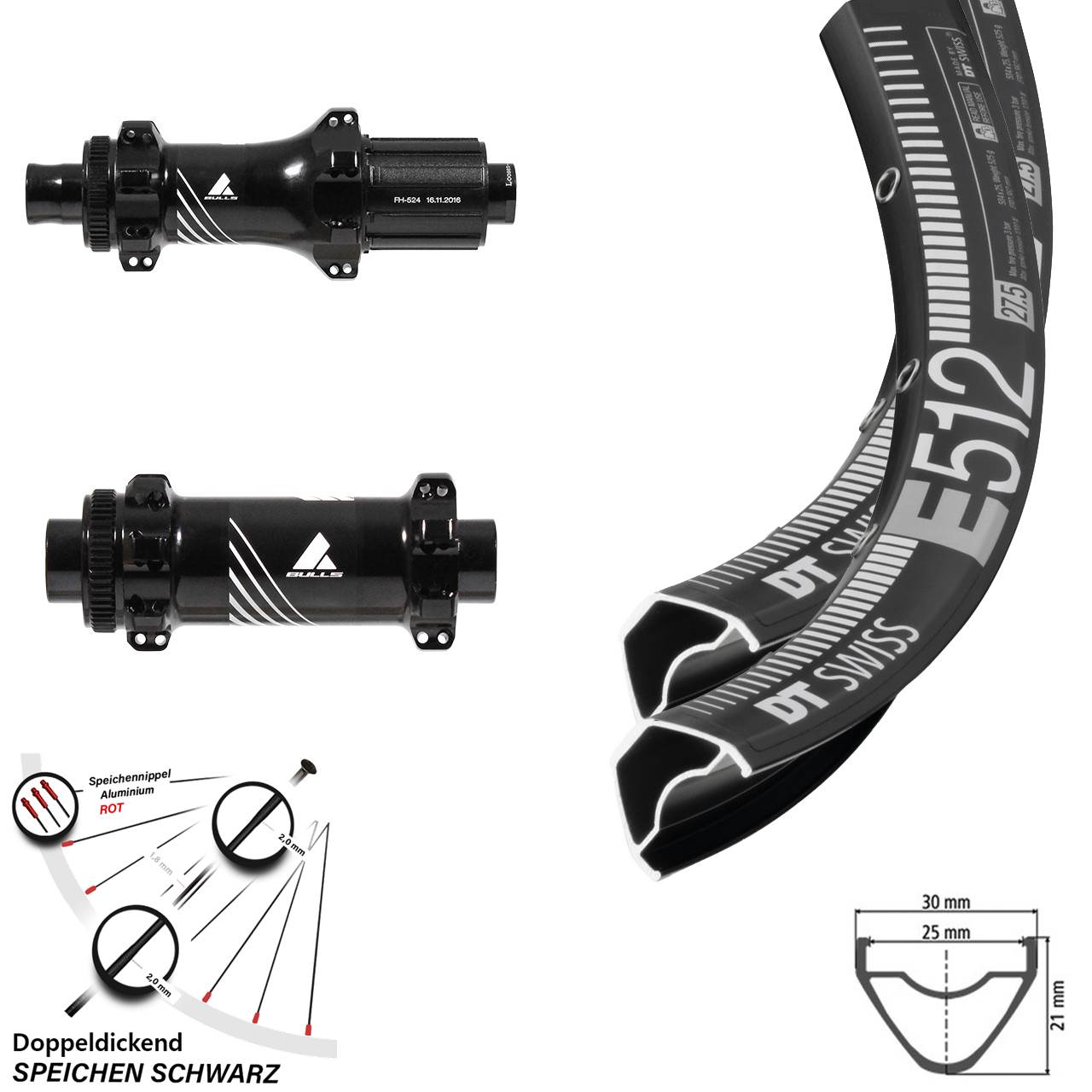 Laufradsatz 29 Zoll DT Swiss E 512 Boost Centerlock Formula Bulls Straightpull 11-fach