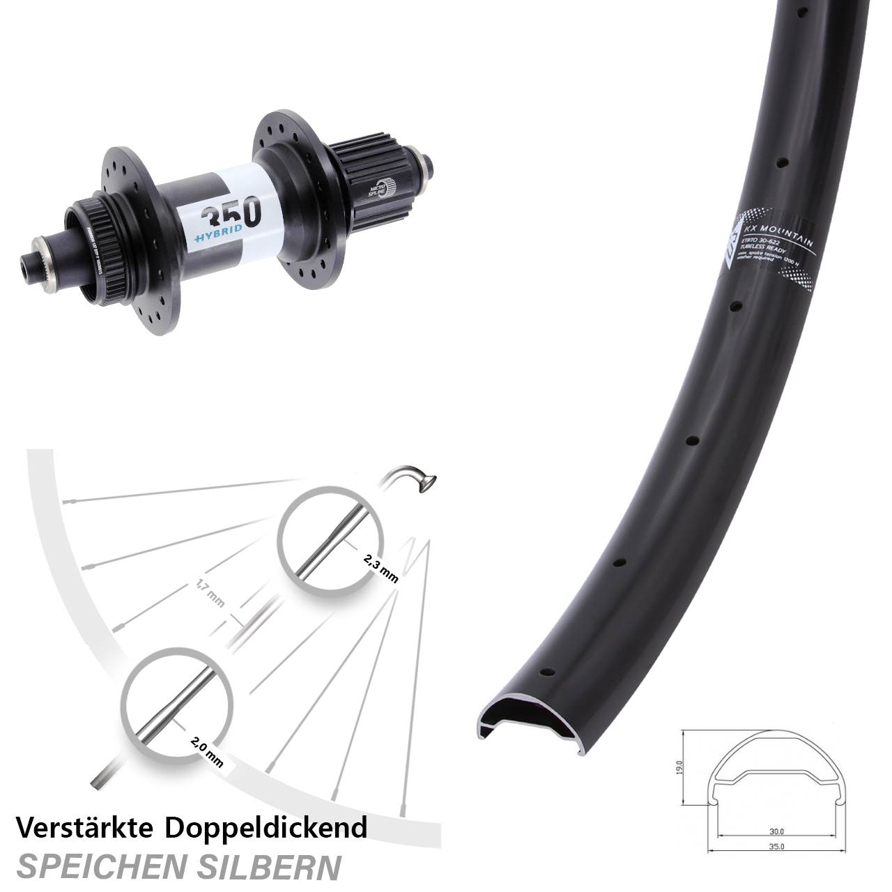 Centerlock Hinterrad 29 Zoll KX Mountain DT Swiss 350 Hybrid Micro Spline QR Boost