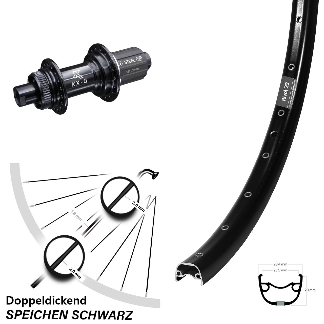 Hinterrad 27,5 Zoll Ryde Rival 23 KX-GS 8-12 fach 12x142