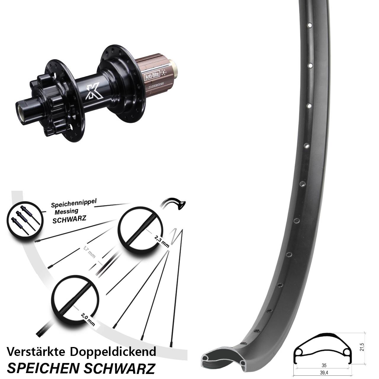27,5 Zoll Ambrosio E35 KX-M 6-Loch Hinterrad 12x142 8-12 fach HG