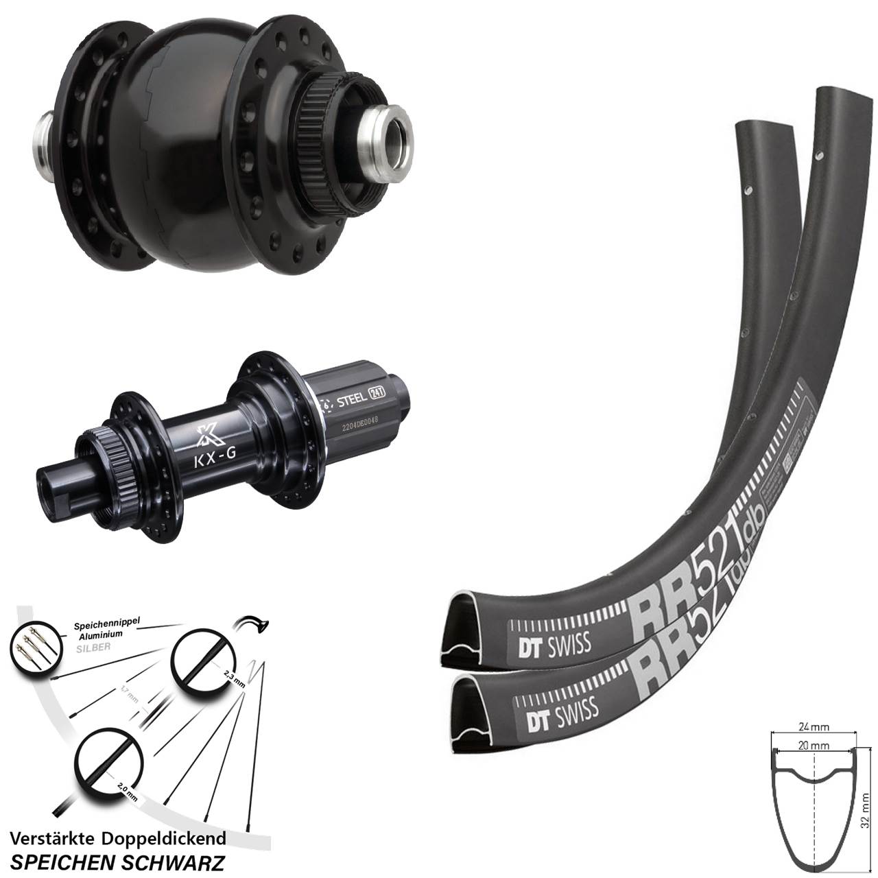 DT Swiss RR521 KX-GS verstärkt SON 28 Zoll Laufradsatz Centerlock 12x100/142 8-12 fach HG