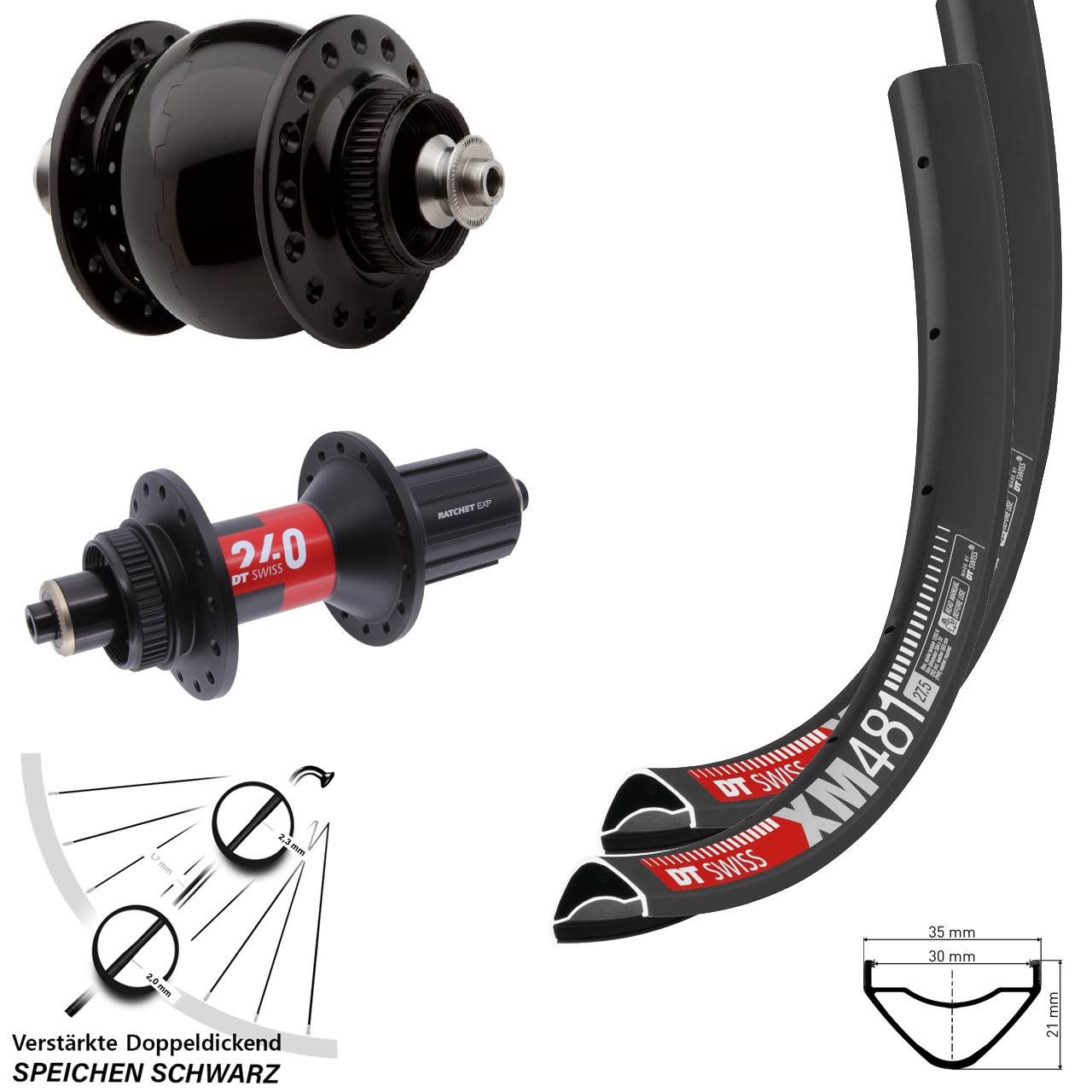 27,5 Zoll DT Swiss XM481-240 EXP SON 28 Centerlock Laufradsatz QR 11-12 fach HG