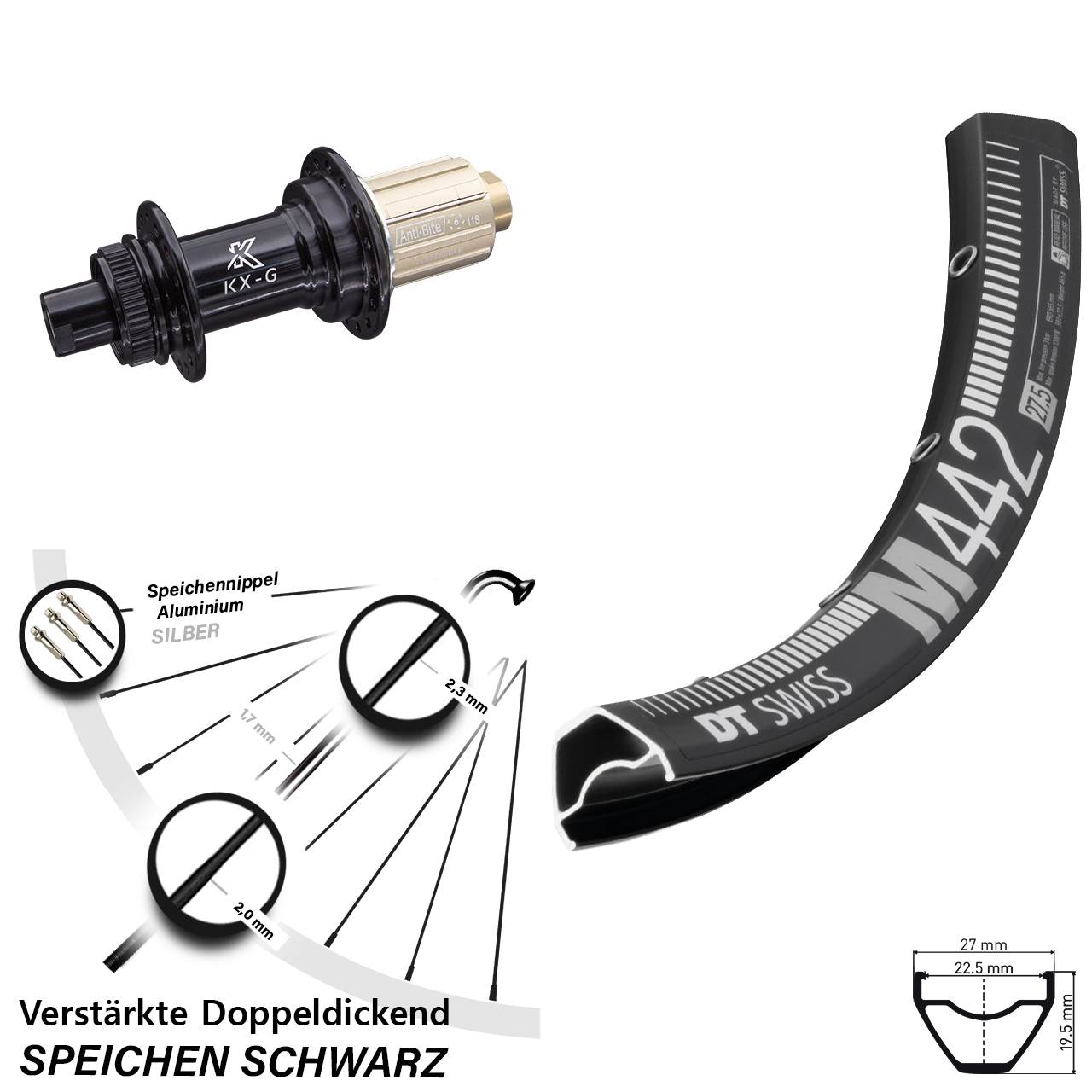 Disc Hinterrad 12x142 28 Zoll DT Swiss M 442 KX-G 8-12 fach HG