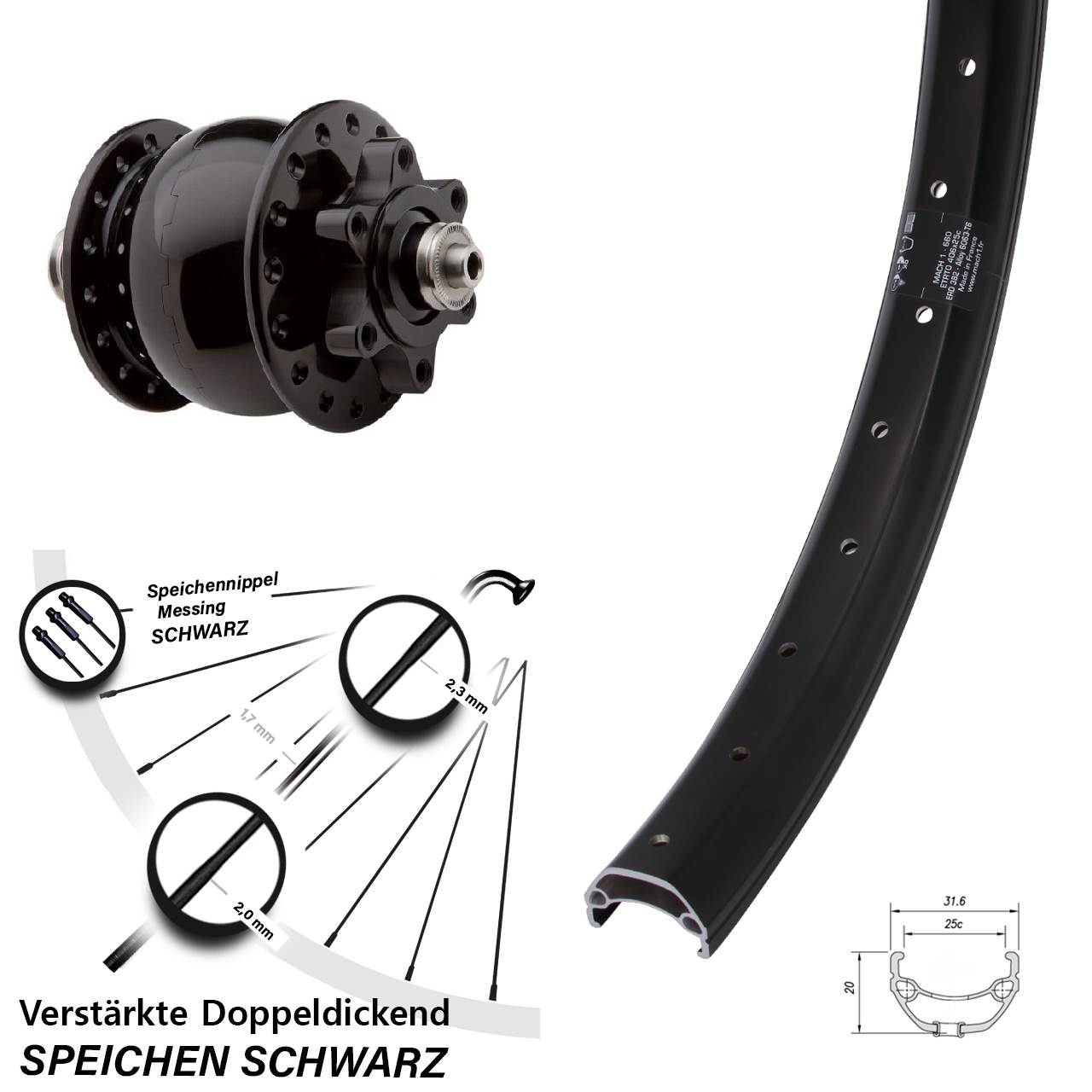 Dynamo-Vorderrad QR 20 Zoll Mach1 Kargo SON 28 Disc 6-Loch