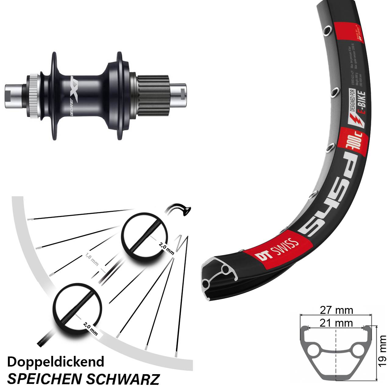 28 Zoll DT Swiss 545 Shimano FH-M8110 Disc Hinterrad 12x142 Micro Spline