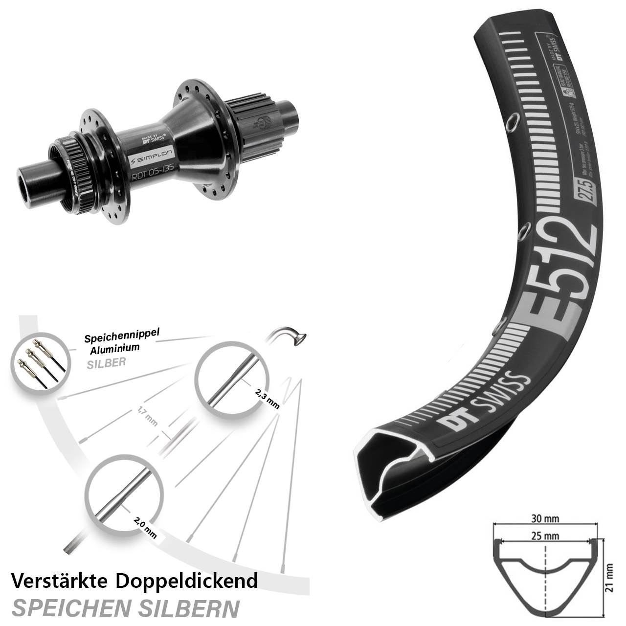 Centerlock Hinterrad 29 Zoll DT Swiss E512-370 Hybrid Micro Spline 12x142