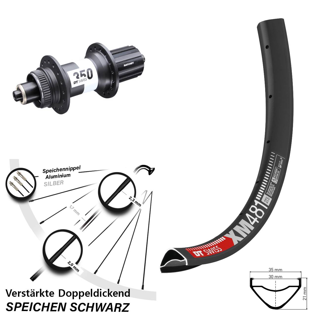 DT Swiss XM 481-350 29 Zoll Hinterrad Centerlock für Schnellspanner 11-12 fach