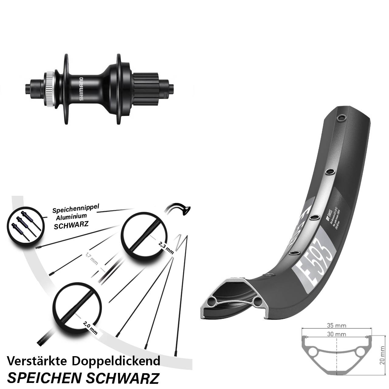 Disc Hinterrad für Schnellspanner 27,5 Zoll DT Swiss E 593 Shimano MT500 Micro Spline