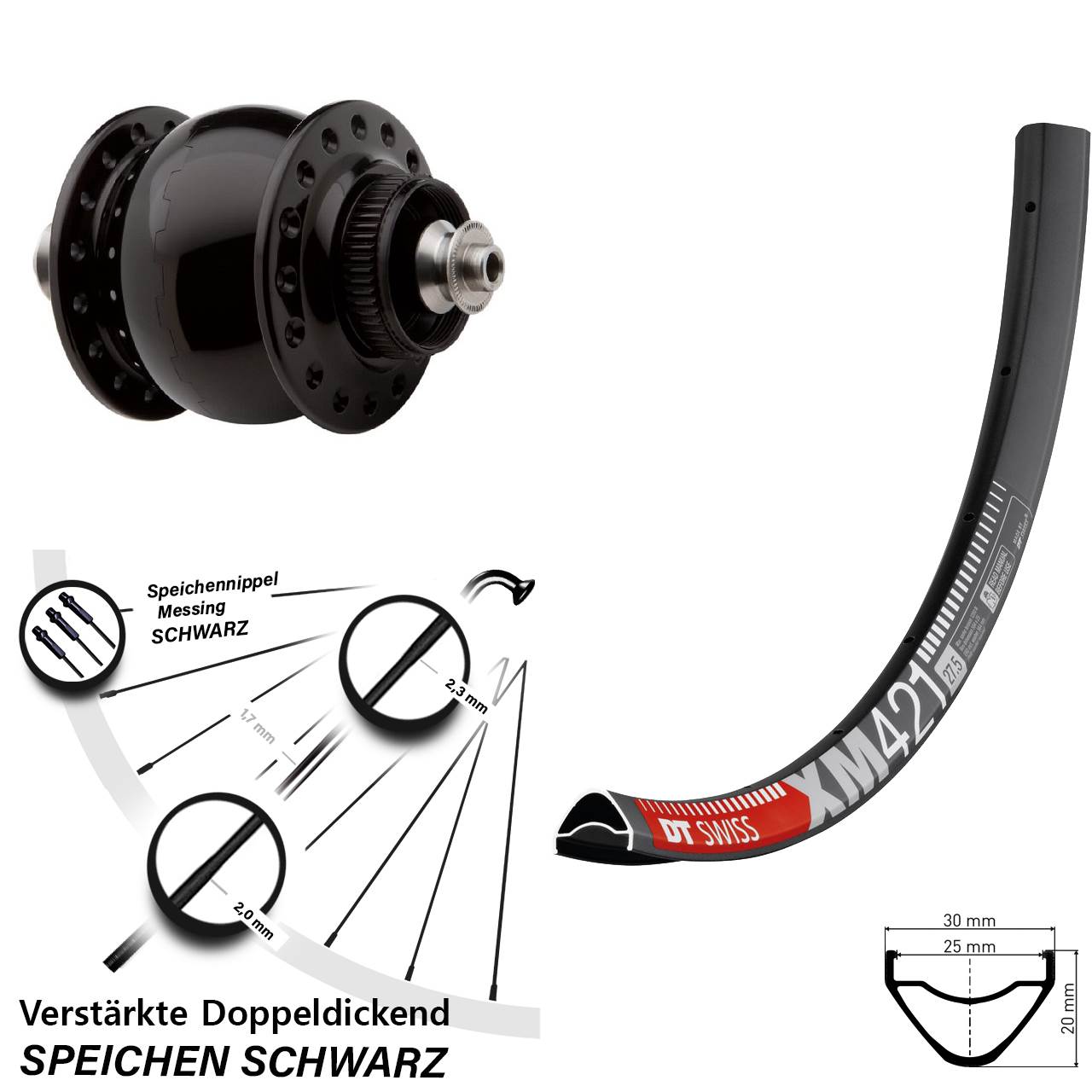 Disc Vorderrad mit Nabendynamo QR 29 Zoll DT Swiss XM 421 SON 28