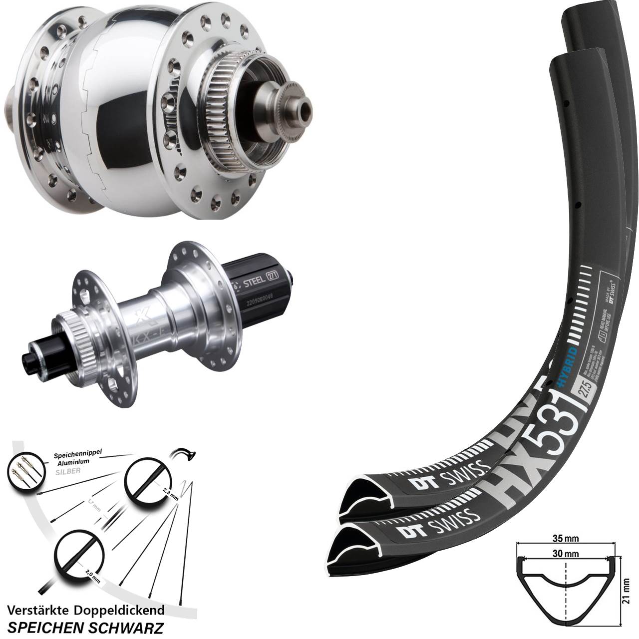 Laufradsatz Centerlock QR 29 Zoll DT Swiss HX 531 KX-E verstärkt SON 28 8-12 fach