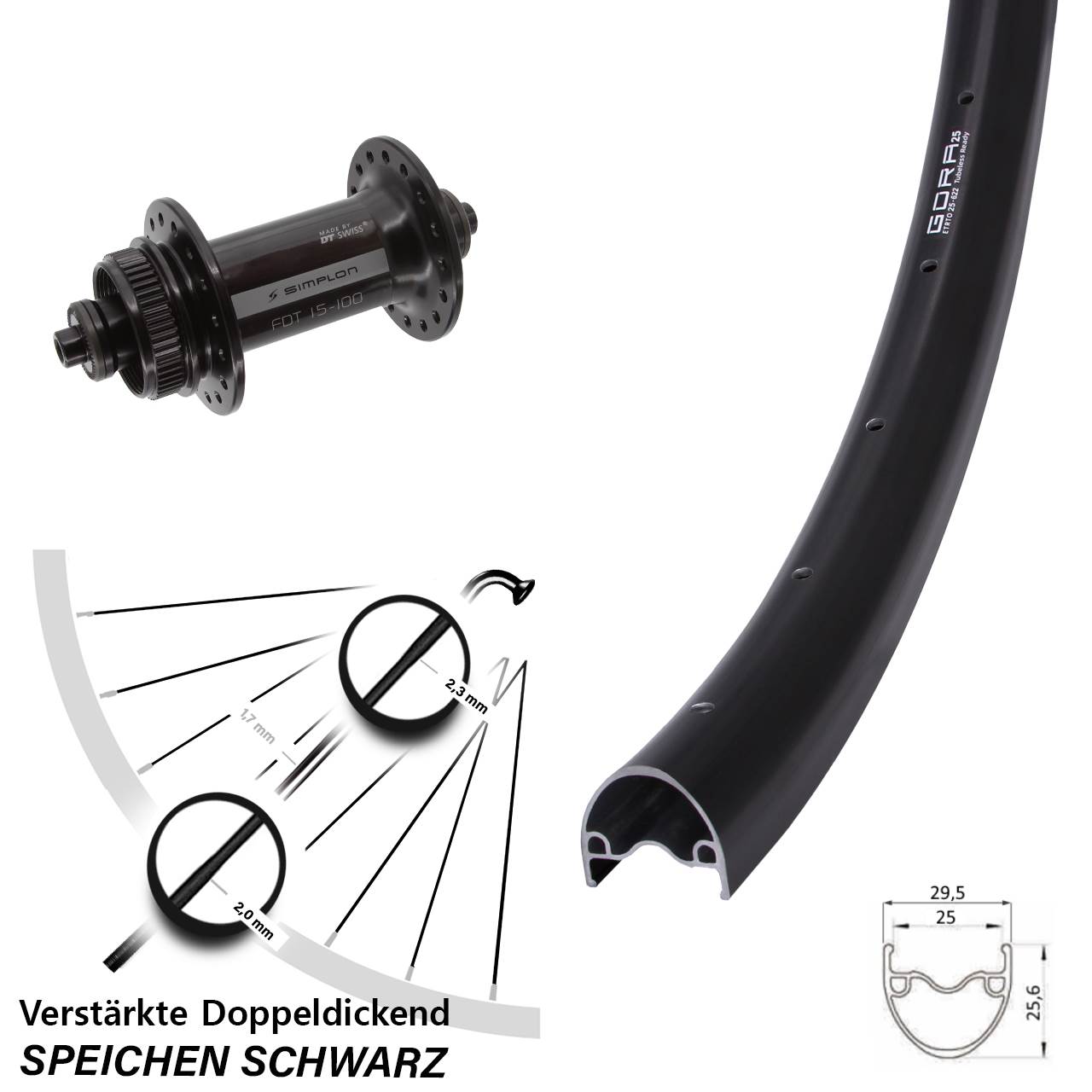 Centerlock Vorderrad 28-29 Zoll Gora 25 DT Swiss 370 QR schwarz