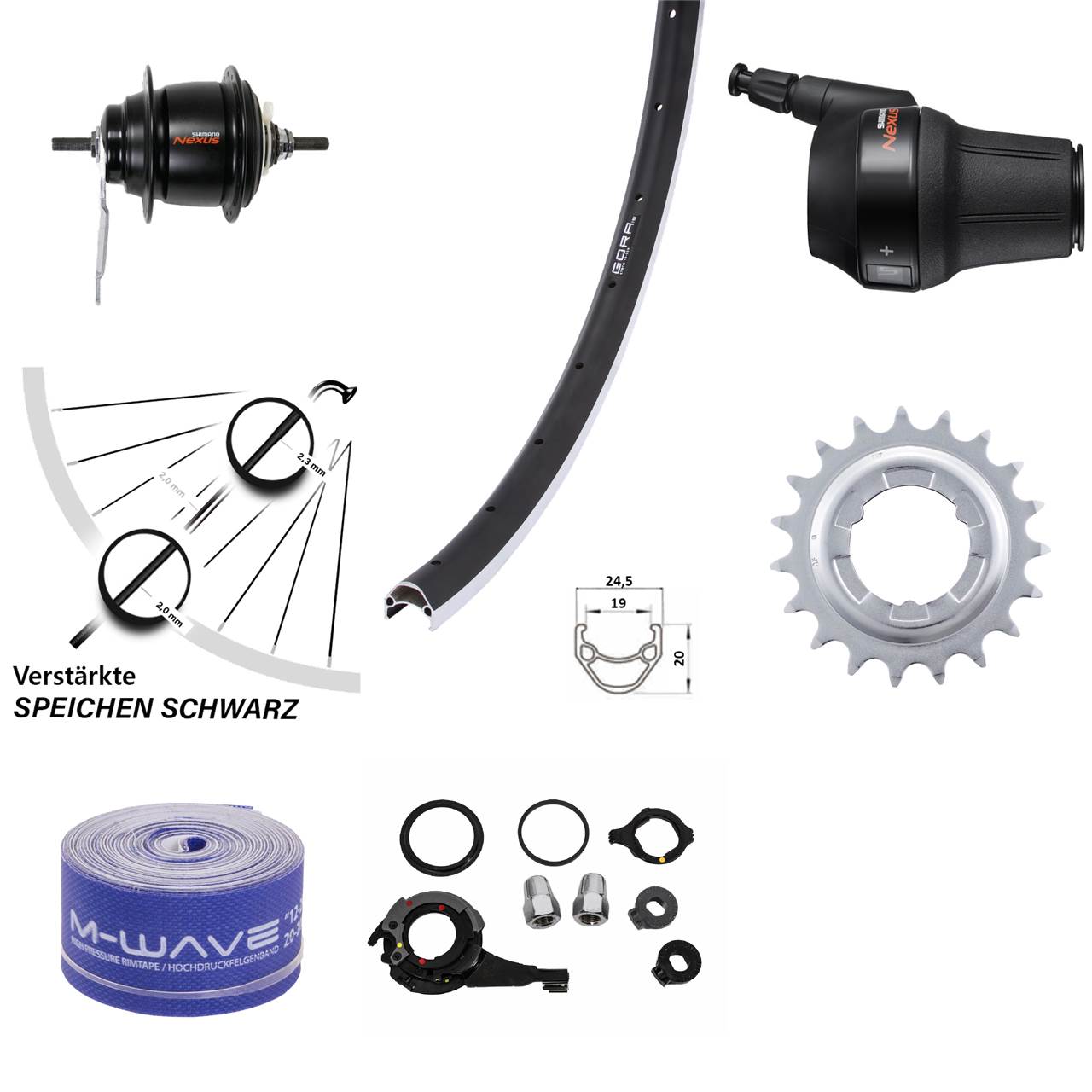 26 Zoll Hinterrad Shimano Nexus 8 Gang Rücktrittbremse Gora 19 schwarz