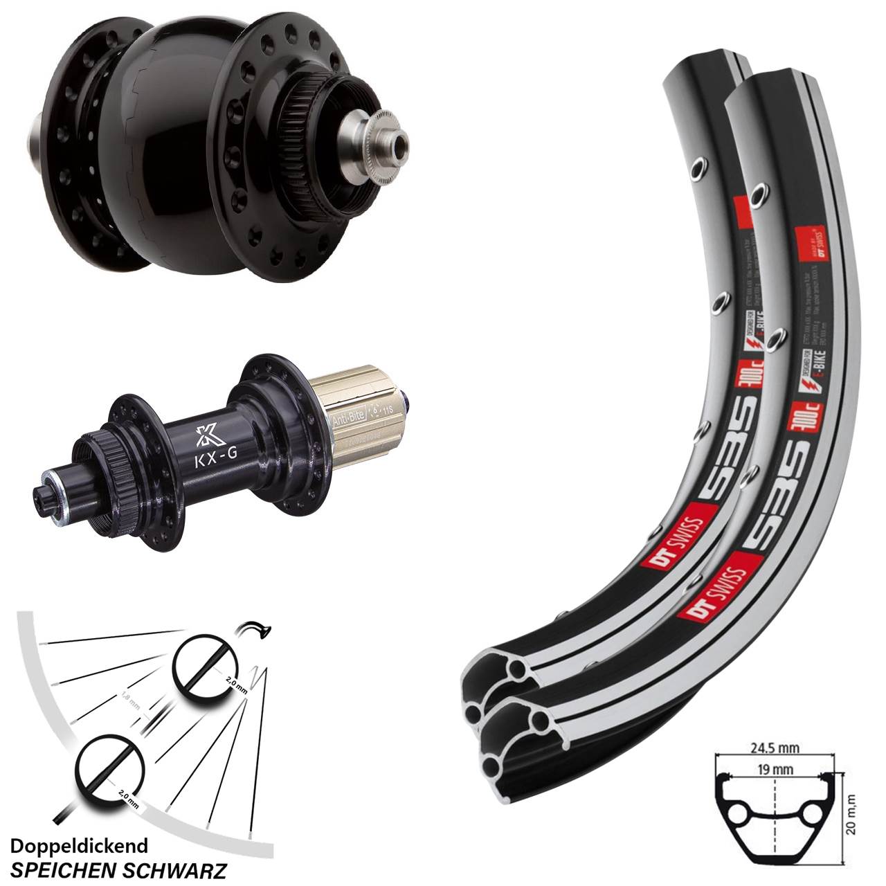 Laufradsatz für Schnellspanner SON 28 Zoll DT Swiss 535 KX-G 8-12 fach HG