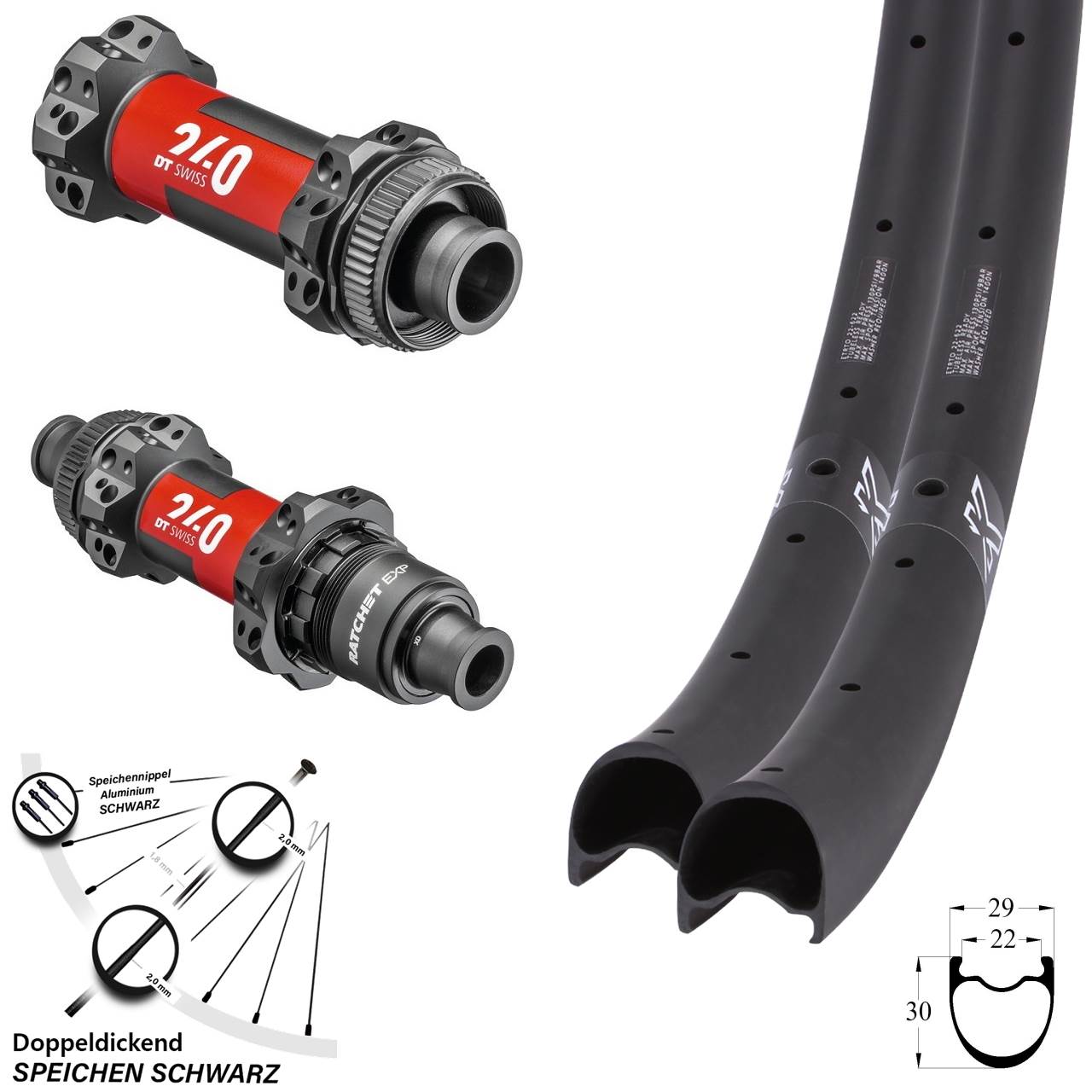 KX-RC Carbon DT Swiss 240 EXP Straightpull Boost 29 Zoll Centerlock Laufradsatz Sram XD