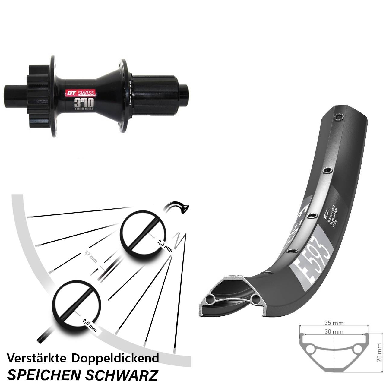 DT Swiss E 593-370 650B Disc Hinterrad 12x142 8-11 fach HG