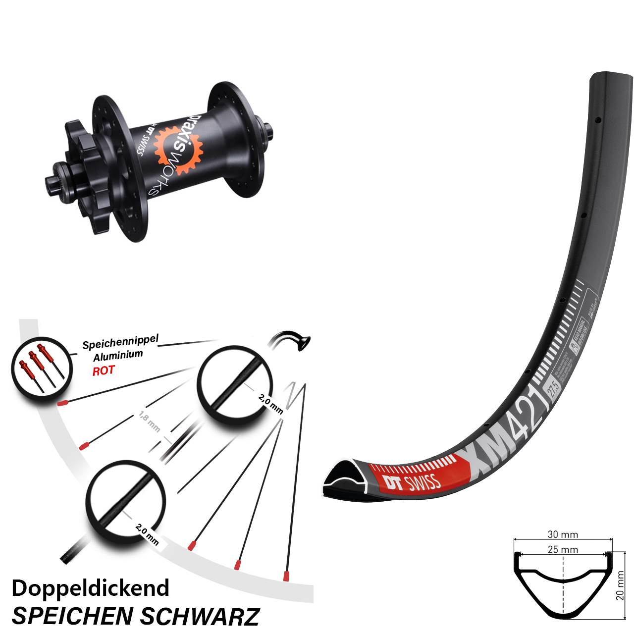 27,5 Zoll Vorderrad SL 350 DT Swiss XM 421 Schnellspanner 6-Loch