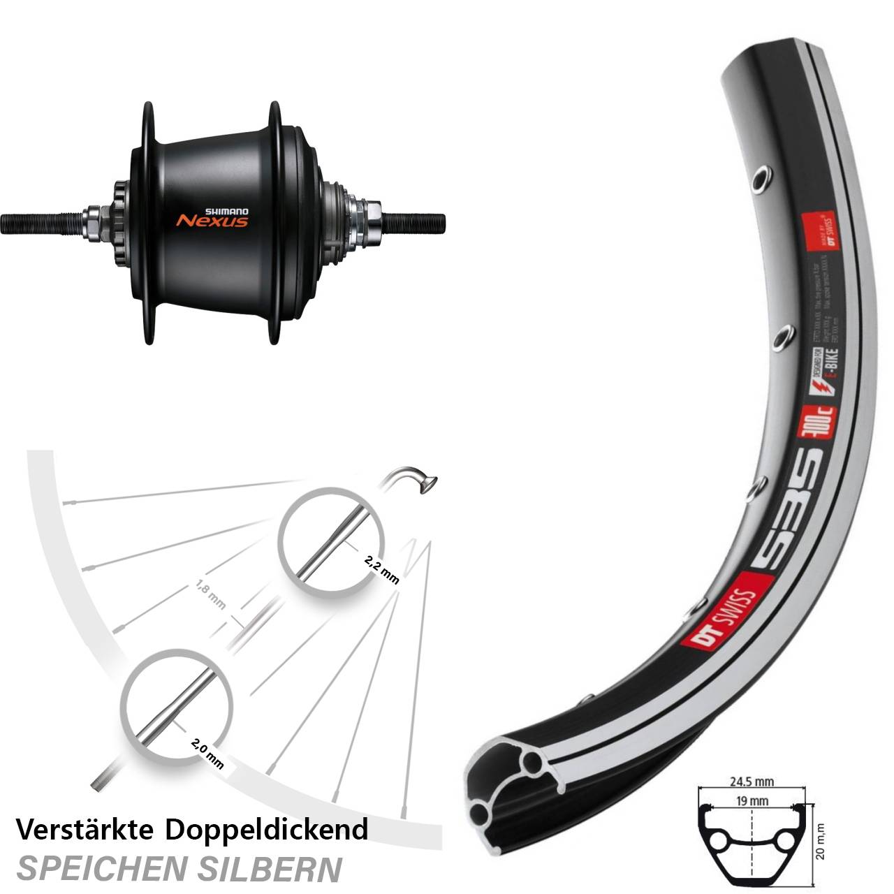 28 Zoll DT Swiss 535 Shimano Nexus 7 Gang Hinterrad mit Freilauf