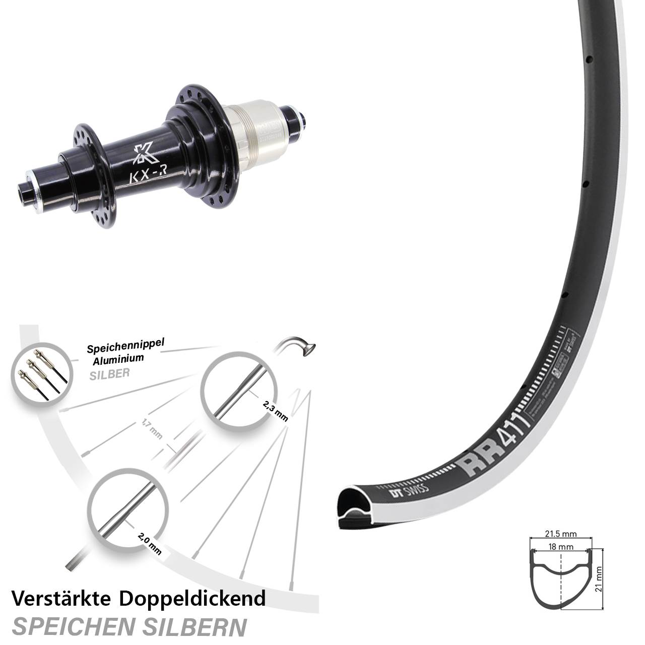 DT Swiss RR411 OS KX-R 28 Zoll Hinterrad QR XDR 11-12 fach