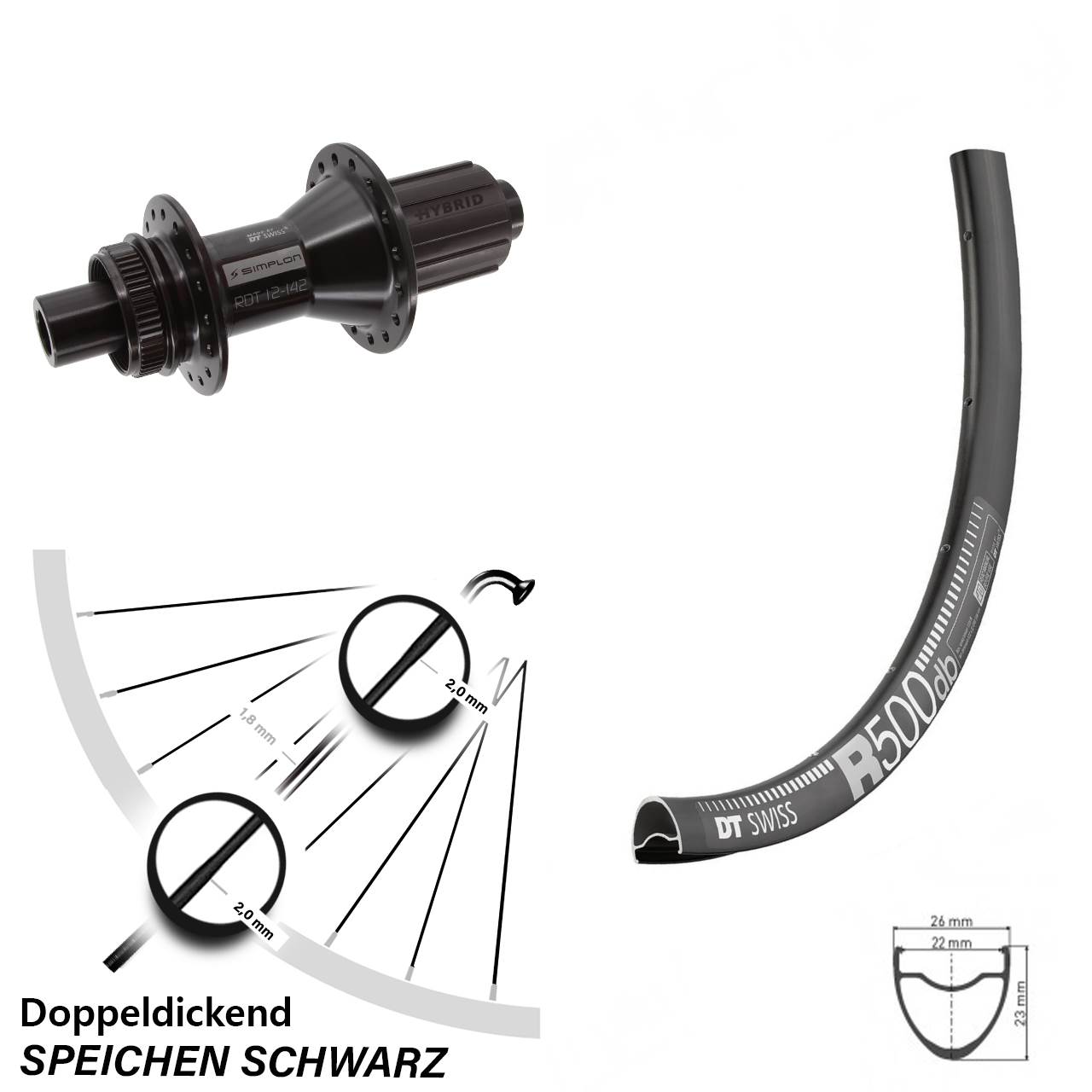 29 Zoll DT Swiss R 500-370 Hybrid Centerlock Hinterrad 12x142 8-11 fach