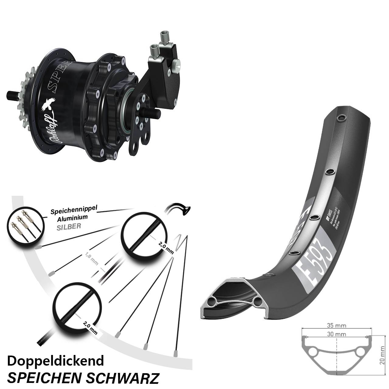 Hinterrad 27,5 Zoll DT Swiss E 593 Disc Rohloff Speedhub 500/14 TS DB Tandem schwarz