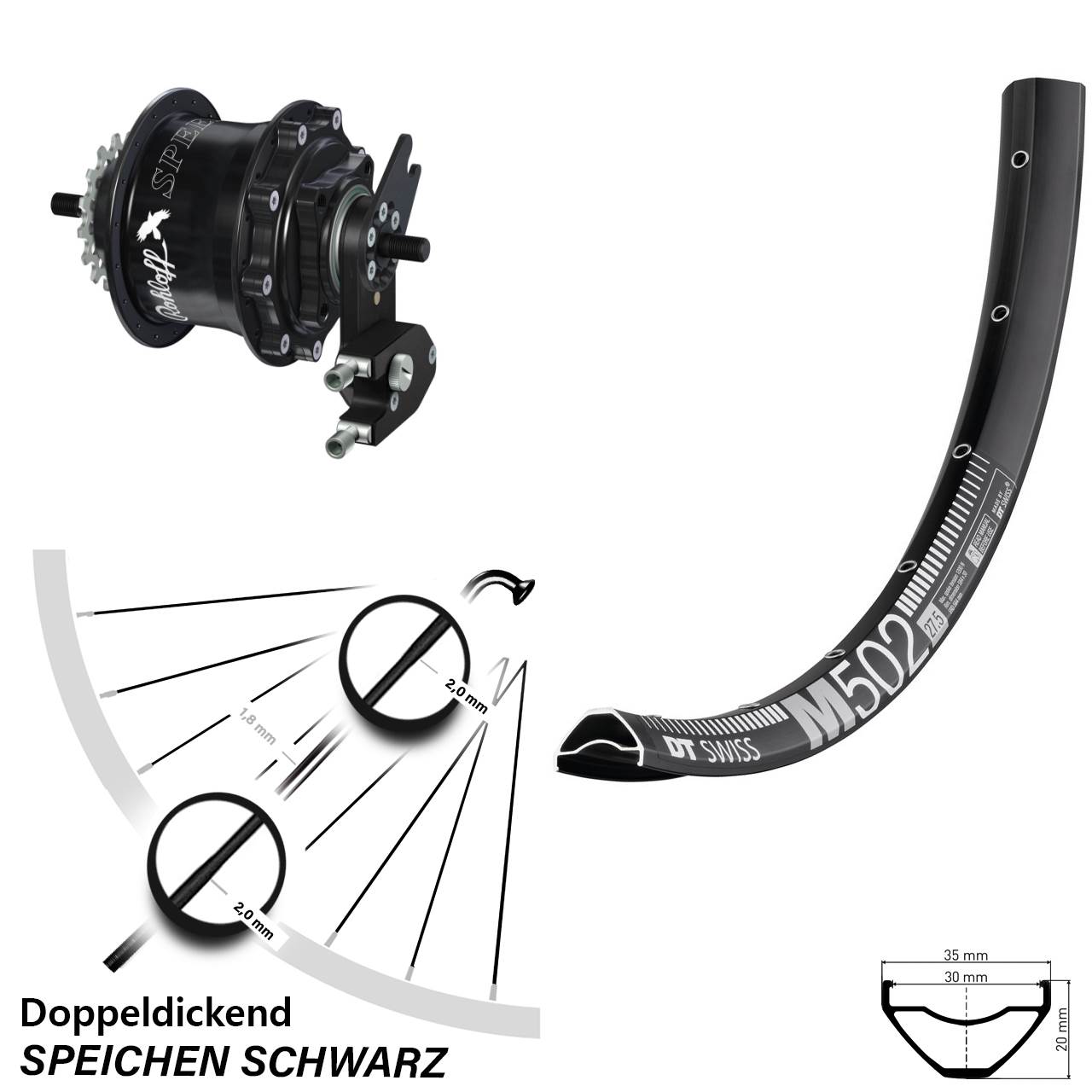 DT Swiss M502 Rohloff Speedhub 500/14 TS DB OEM2 29 Zoll Disc Hinterrrad schwarz