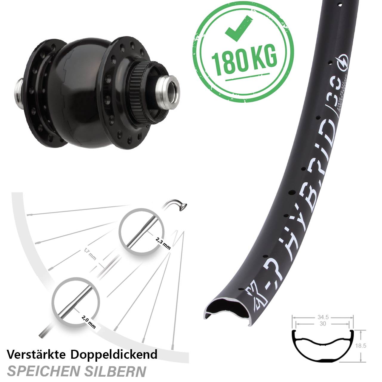 Centerlock Vorderrad mit Dynamo 29 Zoll KX-R Hybrid 30 SON 28 12x100