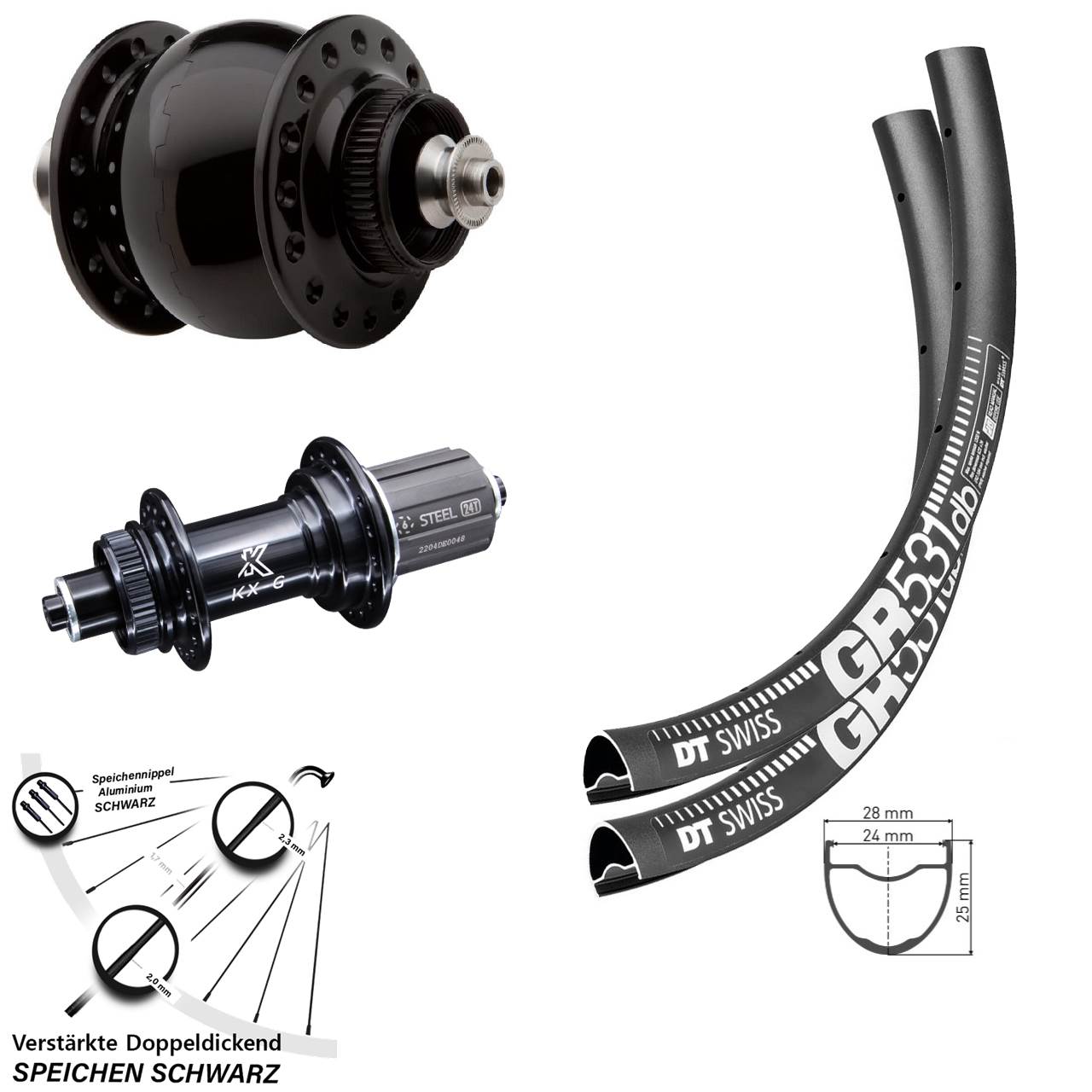 Laufrad-Satz Centerlock QR 650B DT Swiss GR531 KX-GS verstärkt SON 28 8-12 fach HG