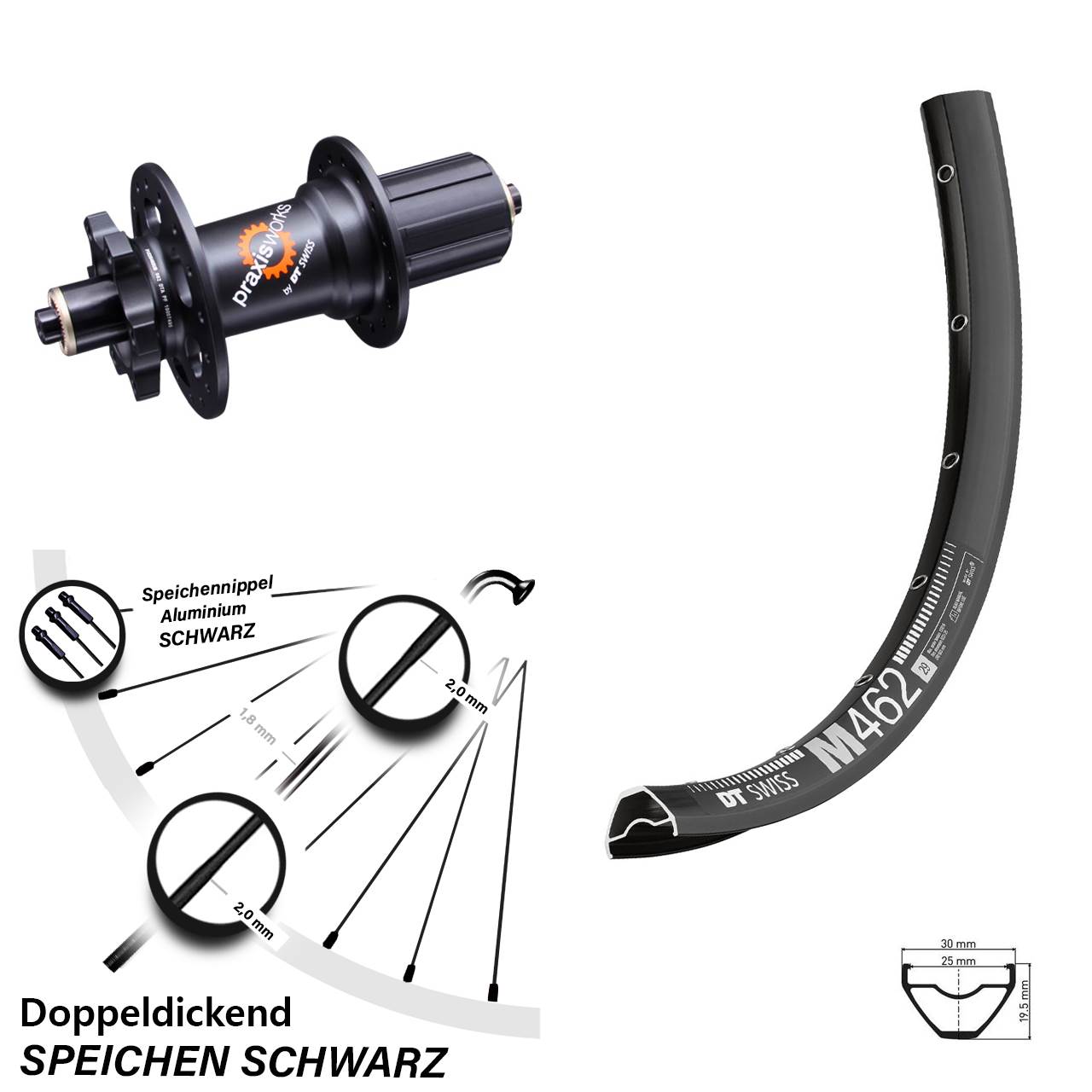 Hinterrad 6-Loch 27,5 Zoll DT Swiss M 462-350 8-11 fach QR