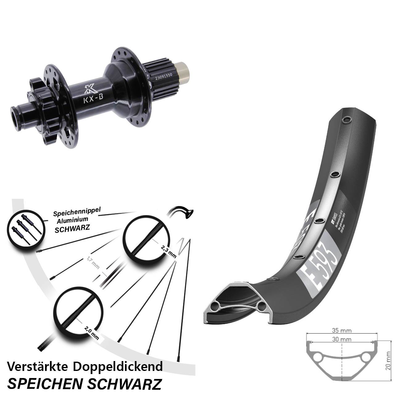 Disc Hinterrad 29 Zoll DT Swiss E 593 KX-B Shimano Micro Spline 12x148
