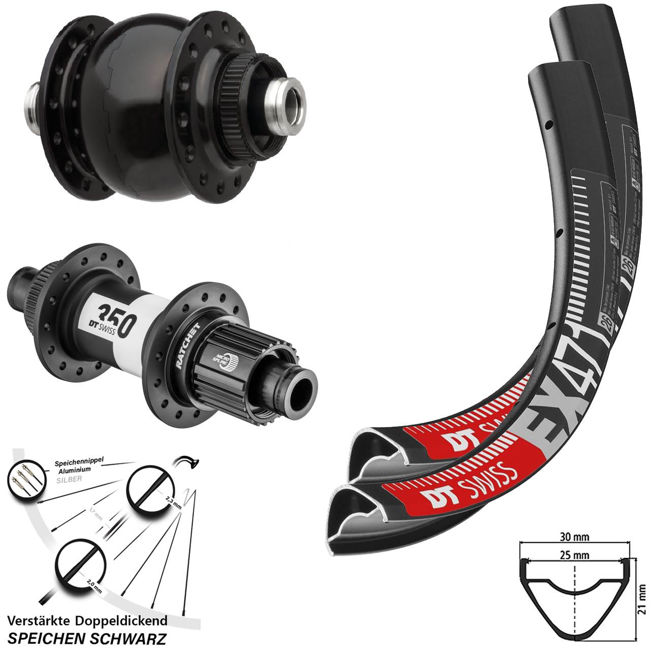 27,5 Zoll DT Swiss EX471 SON 28 350 Micro Spline Centerlock Laufradsatz 12x100/142
