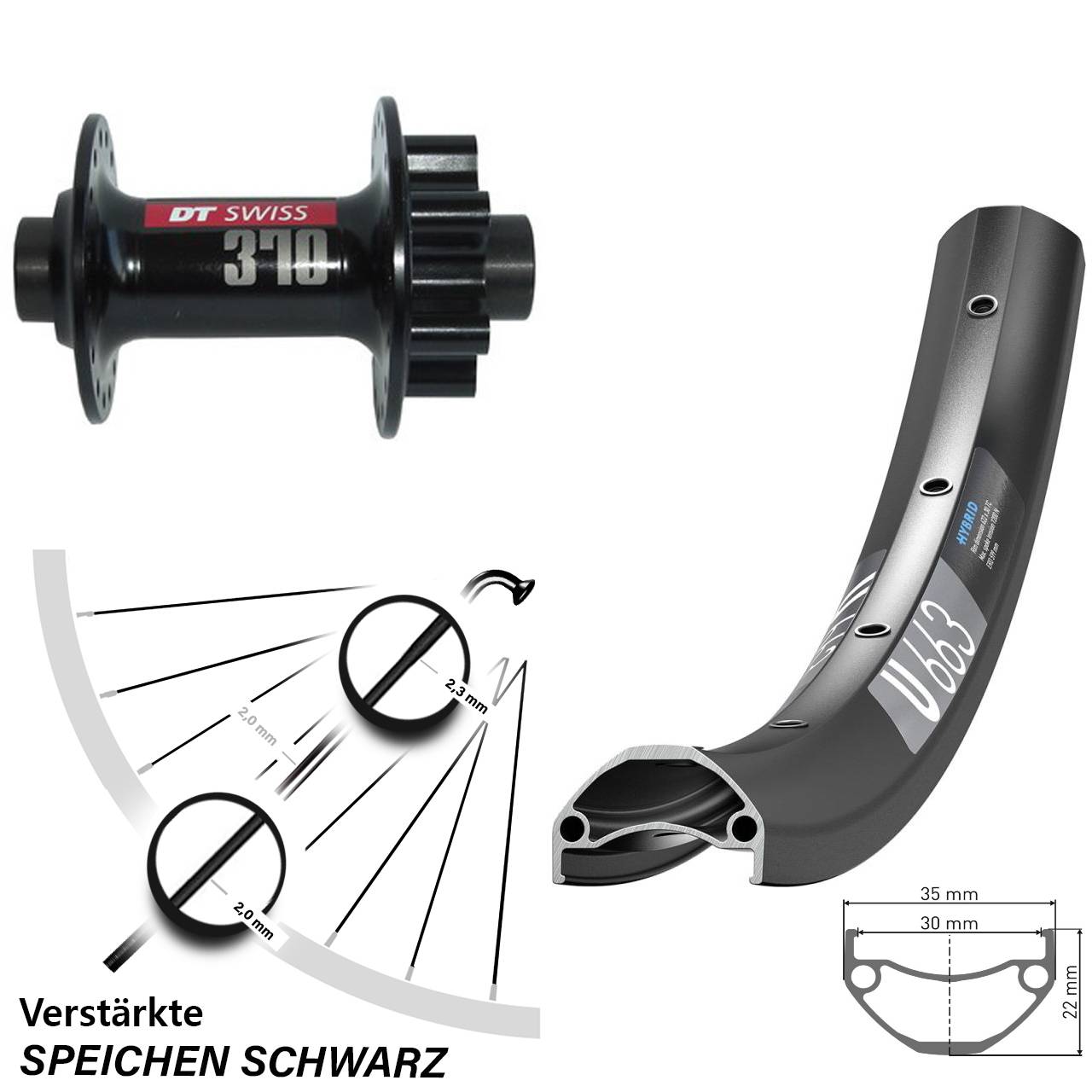 DT Swiss U663-370 26 Zoll 6-Loch Vorderrad 15x100