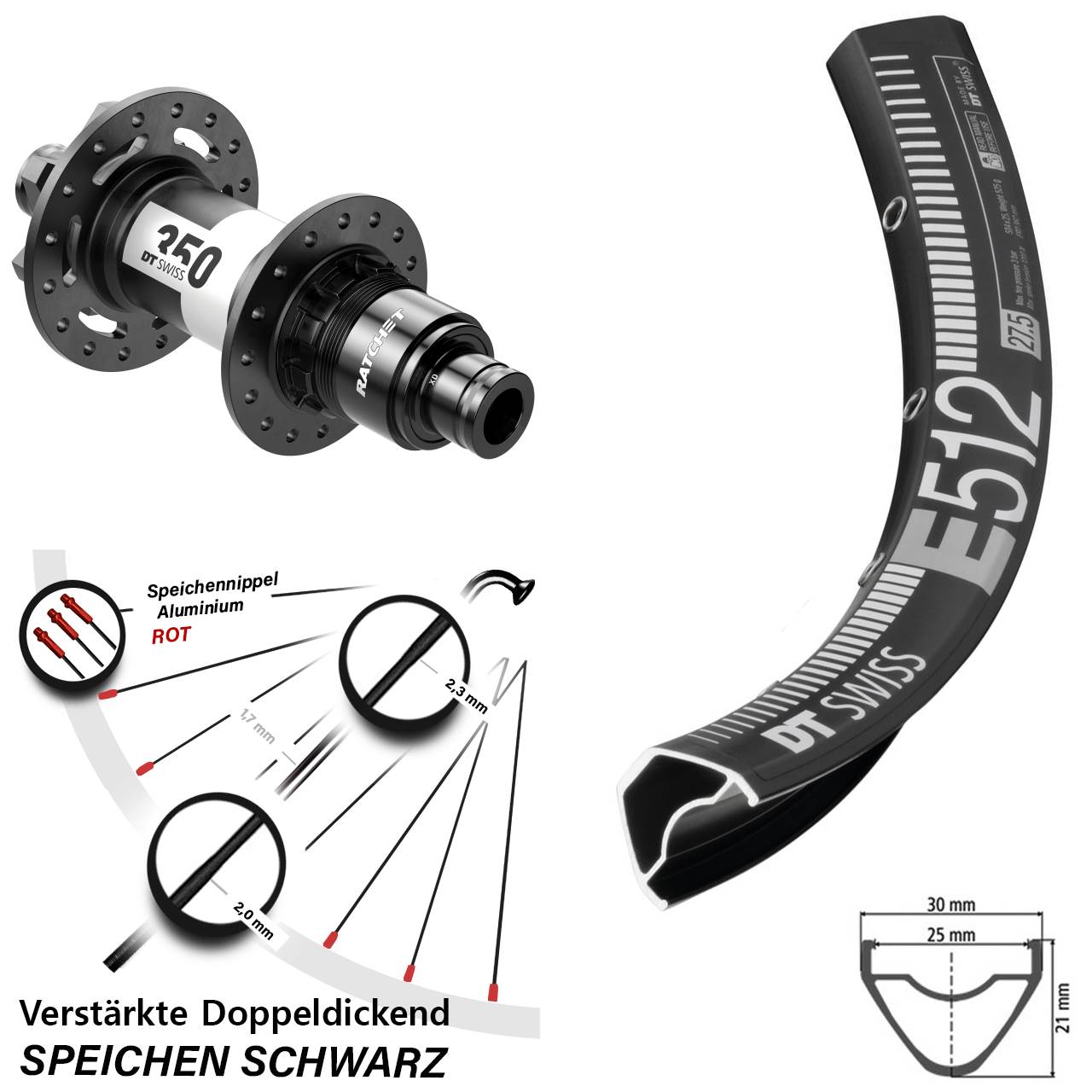 650B DT Swiss E512-350 6-Loch 12x148 Hinterrad Boost XD 11-12 fach