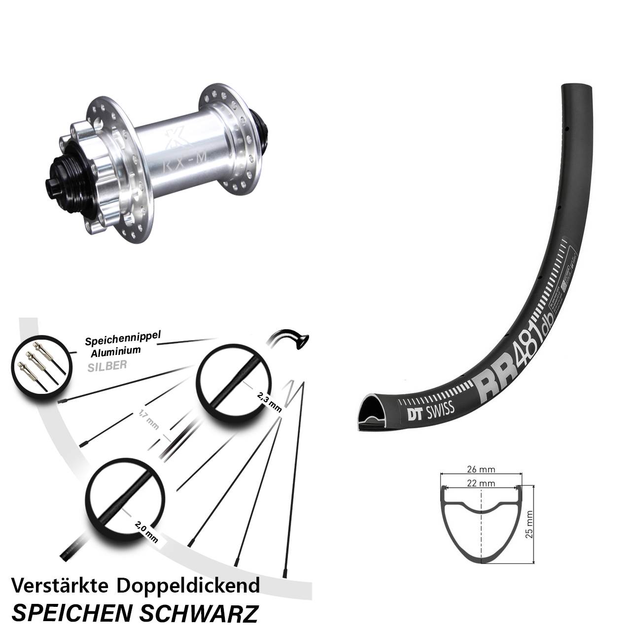 DT Swiss RR 481 KX-M 28 Zoll Disc Vorderrad für Schnellspanner