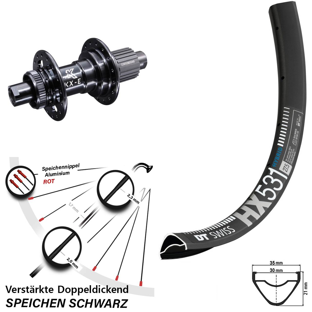 Disc Hinterrad 12x142 29 Zoll DT Swiss HX531 KX-E Heavy Duty Micro Spline